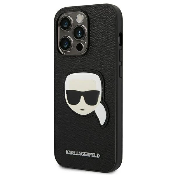 Захисний чохол для телефону Karl Lagerfeld KLHCP14LSAPKHK для Apple iPhone 14 Pro 6.1" black/black hardcase Saffiano Karl`s Head Patch